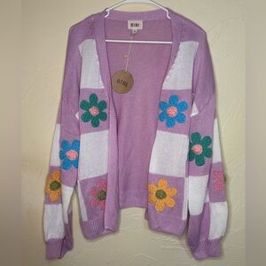 NWT BiBi Women's Lavender Floral Cardigan